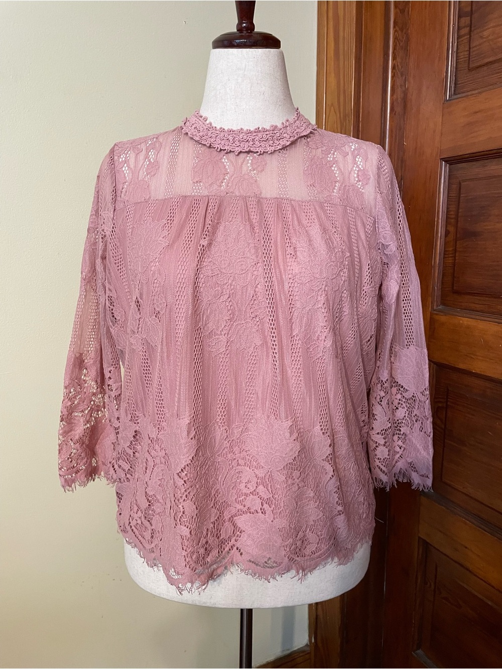 Soho New York & Company Lace High-Neck Blouse - Dusty Rose
